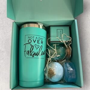 Hello Gorgeous Gift Box Set Tumbler Bath Bomb Candle Spa Self Care Gift